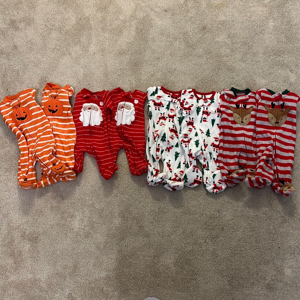 Twin Newborn Holiday Onesies, 4 Sets of 2